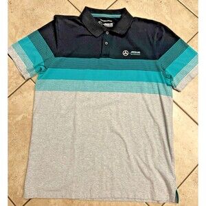 Mercedes Shirt Mens Large AMG Petronas Formula One Team Polo Black Grey F1 Golf